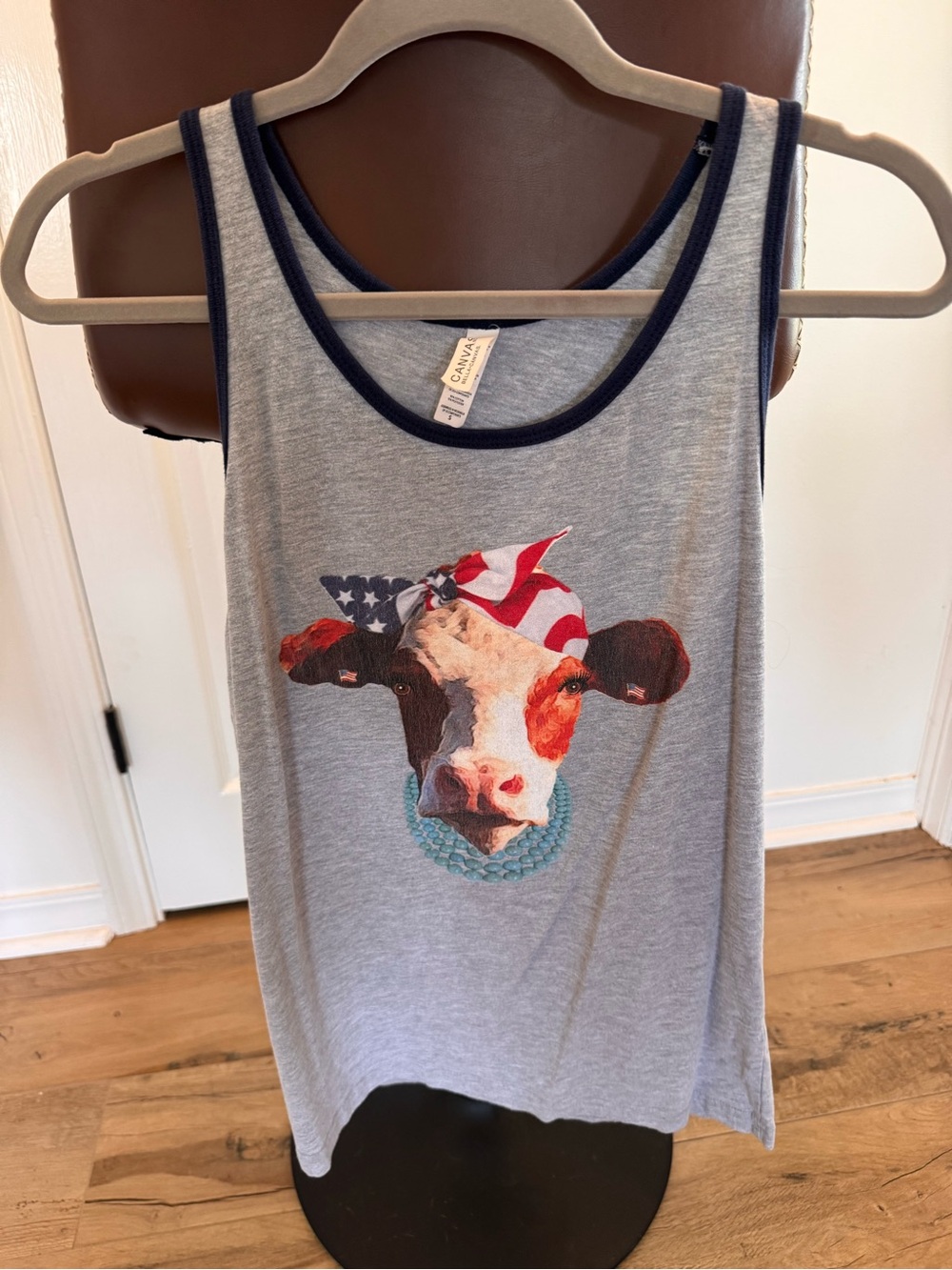 Bella Canvas Gray Tank with Navy Trim